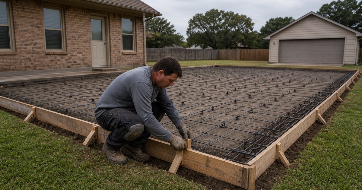A large residential slab in Caldwell fully formed and reinforced, waiting on the foundation inspection before any concrete.